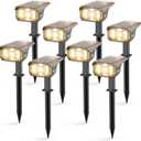 LEREKAM 3 Brightness Modes Solar Outdoor Lights, 360 Degree Adjustable Lighting Angle with 40 LED's, Spotlights Outdoor Waterproof Auto On or Off Solar Garden Lights 8 Pack (Warm White)