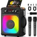 HWWR Karaoke Machine, Portable Bluetooth Speaker with 2 Wireless Microphones for Adults & Kids, Singing Machine for Parties and Gatherings, PA System Supports TWS/USB/TF/REC/AUX and TV Connected