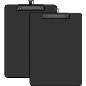 2 Pack Black Clipboard with Pen Holder, 8.5 x 11 Plastic Clip Boards with Black Low Profile Clip, Letter Size for Classroom, Teacher, Students, School, Office Supply