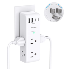 Surge Protector Outlet Extender - with Rotating Plug, 6 AC Multi Plug Outlet with 4 USB Ports (2 USB C), 1800J Wall Charger, 3-Sided Power Strip with Spaced Outlet Splitter for Home, Office, Travel