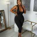 Women Sexy Deep V Neck Sleeveless Backless Bodycon Capri Jumpsuit Halter Party Club Rompers One Piece Outfits (Black, XS)