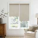 Cordless Roller Shades Light Filtering Blinds for French Door Rolled Up Shades with Valance, Semi Sheer Narrow Linen Flax Window Shades Blinds for Bedroom Bathroom Home Decor Beige 24" W x 72" H