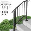 VEVOR Handrails for Outdoor Steps, 2-3 Step Stair Hand Rail Kit, Transitional Carbon Steel Railings with Installation Kit, Stair Rails for Seniors, Concrete Steps & Porch & Deck, Black Retro Arch