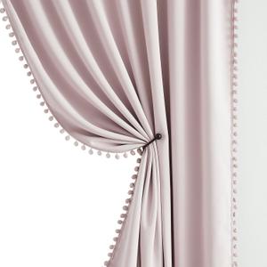 Pink Blackout-Curtains for Bedroom Pom Pom Thermal Insulated 100% Full Blackout Curtain Panels for Girls Baby Nursery Room 84 inch Energy Efficient Window Drapes for Kids 52" w x2 Panels Rod Pocket