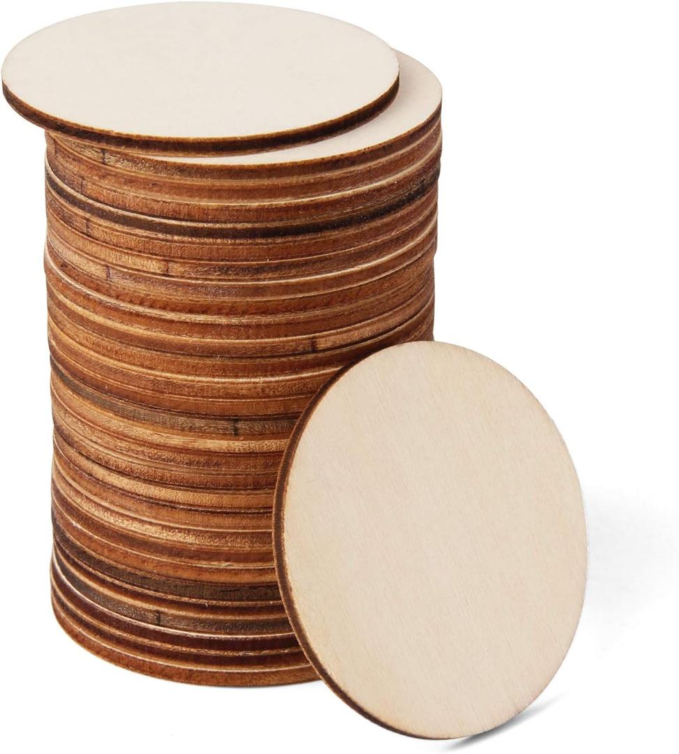 Arroyner 2" Small Wood Circles Round Wood Discs DIY Unfinished Round Blank Wooden for Crafts, School Project, Decoration 120 Pieces