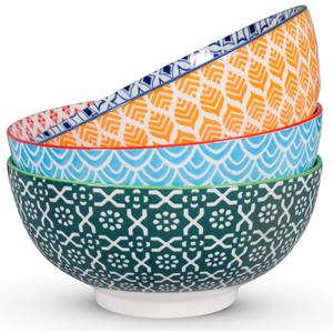Large Serving Bowls - 60 oz Ceramic Salad Bowl - 8 Inch Serving Bowl Set - Big Soup Bowl For Kitchen - Microwave & Dishwashers Safe - Pho Fruit Pasta Popcorn Bowl - Set of 3 (Color1)