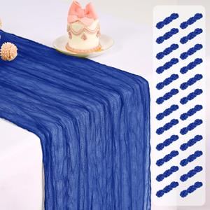24 Pack Royal Blue Table Runner, Cheesecloth Table Runner Long Romantic Semi Sheer Rustic Boho Gauze Table Runners for Wedding Bridal Shower Birthday Party Decorations(17.7108 Inch)