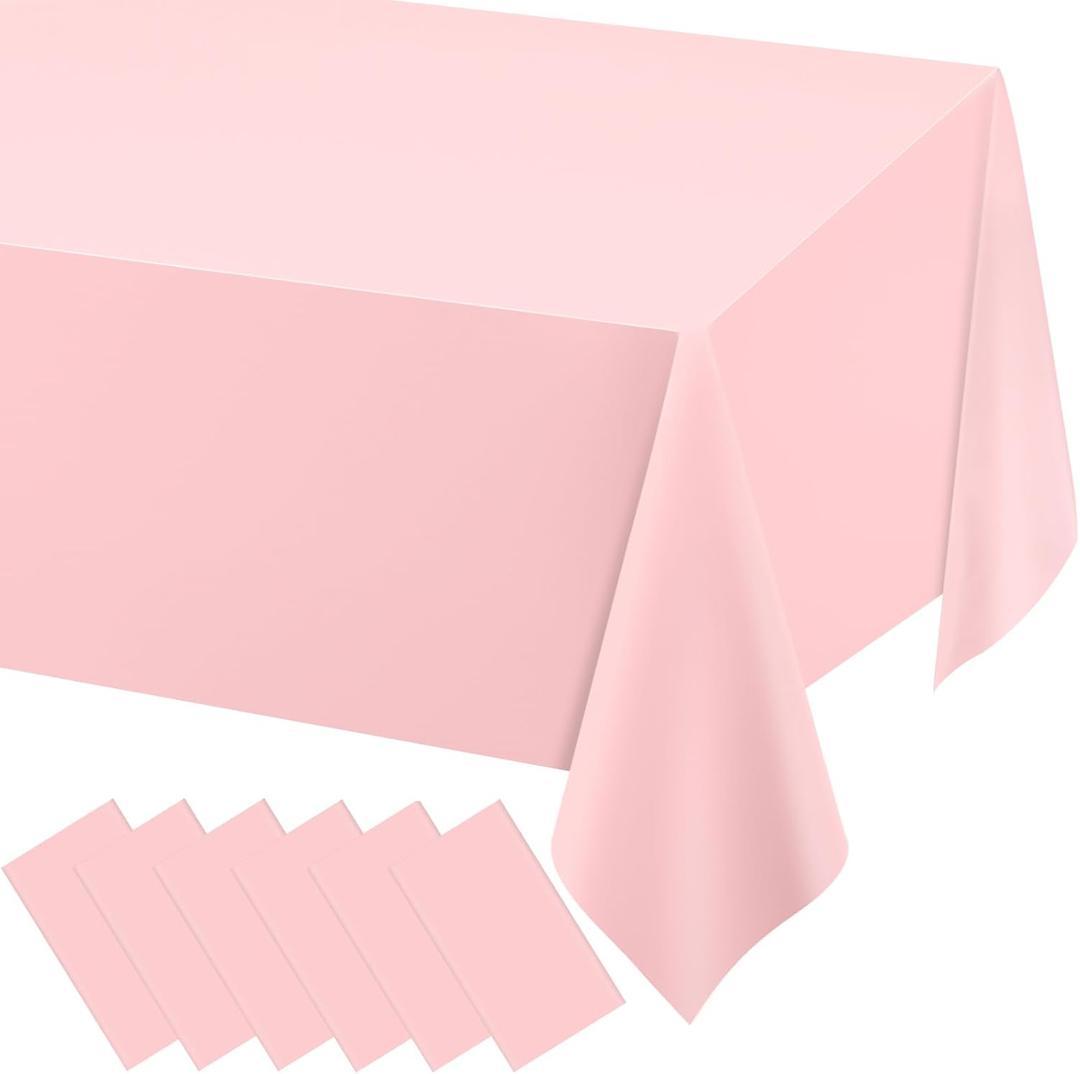 WNINK 6 Pack Plastic Light Pink Tablecloths for Parties Disposable Table Covers 54" x 108" Baby Pale Pink Pastel for Baby Shower Party, Parties Bridal Shower, Engagement Wedding,Holiday Birthday WNINK 6 Pack Plastic Light Pink Tablecloths for Parties Disposable Table Covers 54" x 108" Baby Pale Pink Pastel for Baby Shower Party, Parties Bridal Shower, Engagement Wedding,Holiday Birthday