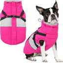 SUNFURA Small Dog Coat with Harness Built in, Warm Dog Jacket Winter with Zipper On Back, Waterproof Pet Snow Jacket Snowsuit Pet Sweater Clothes for Schnauzer, Yorkshire Terrier, Hot Pink S