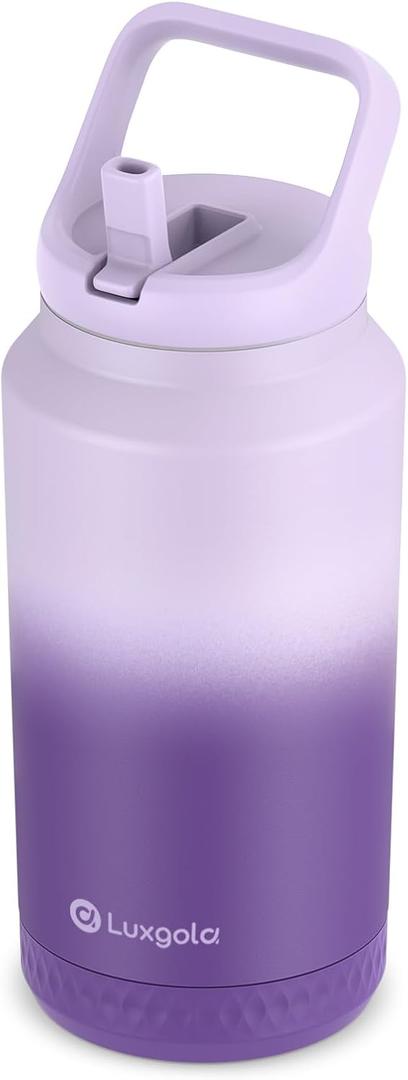 64oz Insulated Water Bottle, Half Gallon Stainless Steel Vacuum Tumbler with Flip Straw Lid and Top Handle, Keeps Drinks Cold/Hot, Wide Mouth, Leak Proof, BPA-free, Non-slip Base (Purple Grad)