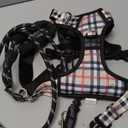 FURRYFECTION Plaid Dog Harness for Medium Dogs | No Pull Reflective Pet Harness | No Choke Adjustable Dog Vest Harnesses | with Leash | Easy Control Handle | Front Lead | Seat Belt | Beige&White | M