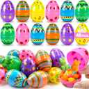 48 PCS 3" Printed Fillable Plastic Easter Eggs - Bright & Colorful Empty Eggs for Kids for Kids Teens Boys Girls Classroom Prizes Easter Basket Stuffers Hunt Easter Party Favor