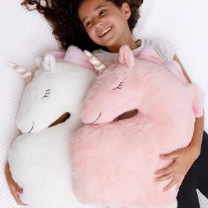 Perfectto Design Set of 2 Decorative Unicorn Pillows for Girls Kids Bed Room - White Pink Fluffy Plush for Baby Girl, Cute Throw Pillows Bedroom Dcor, Teepee