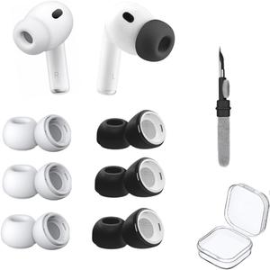 6 Pair Ear Tips for AirPods Pro 3,Anti Slip Airpods Pro Replacement Ear Tips, Silicon EarbudsTips Accessories with Cleaning Kit Storage Box White&Black (12) (Black+White)