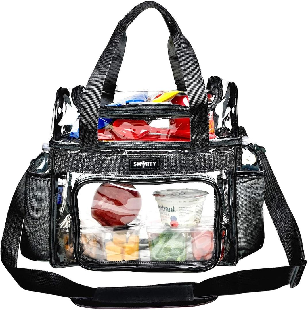 J.CARP Clear Bag Heavy Duty Backpack Durable Transparent See Through Bag (Lunch Bag Large, Black)