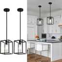 2 Pack Black Pendant Lights for Kitchen Island, 1 Light Farmhouse Lantern Pendant Light Fixtures Iron Cage Hanging Light Fixtures with Clear Glass Shade for Dining Room Entryway Hallway Porch