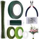 GLAMFIELDS Floral Arrangement Kit with Floral Tape, 26 Gauge Floral Stem Wire, 22 Gauge Floral Wire, Cutter, Boutonniere Flower pin for Bouquet Stem Wrapping, Floral Crafts and Wedding Bridal Bouquets (Green-8set)
