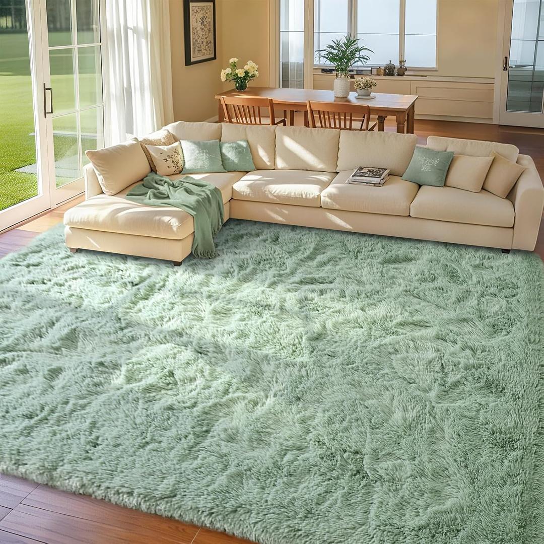 9x12 Area Rugs for Living Room Sage Green, Plush Soft Grass Fluffy Nursery Bedroom Carpet for Kids Teens Home Decor Aesthetic