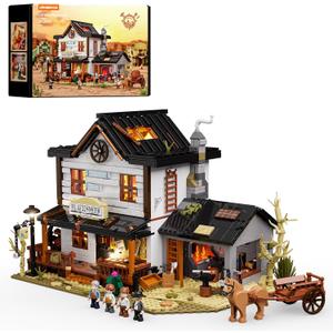 Wild West Blacksmith Lighting Building-Bricks Set - Western Forge House 2042 Pcs Collection Display Set for West Lovers