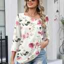 LUYAA Spring Tops for Women Fashion Clothing Business Casual Floral Print 3/4 Sleeve Dressy Shirt Loose Fit Button Blouses Red Floral XXL