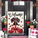 DLZDN Welcome Valentines Day Dachshund Dog Love Heart Garden Flag 1218 Inch Double Side Vertical Burlap Farmhouse Yard Sign Holiday Outdoor Decoration