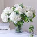 Buart 4PCS Long Stem Big Size White Flowers Artificial Silk Hydrangea Lifelike Flowers Real Touch White Artificial Flowers Wedding Shower Bride Bouquets Office Living Room Table Decorations (21 Inch)
