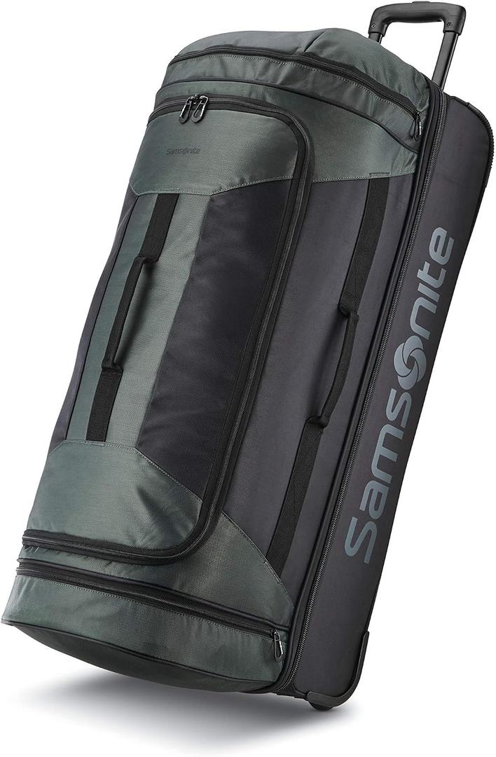 Samsonite Andante 2 Wheeled Duffel Bag 32-Inch Durable Rolling Luggage with Inline Skate Wheels, Push-Button Handle & Spacious Compartments Travel-Friendly and Lightweight - Moss Green/Black