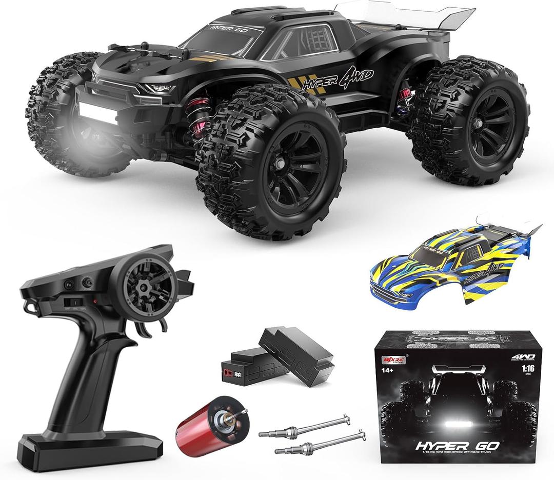 HYPER GO H16BM 1/16 RTR Brushless High Speed Electric 4X4 Off-Road Fast RC Car, Max 42mph, RC Truck, Remote Control, 2 Lipo Batteries for Adult, Compatible with 3S Lipo