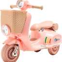 VEVOR Kids Ride On Motorcycle, 12V Battery Powered Electric Motorbike, 2mph Top Speed, 3 Wheels ElectricToddler Motorcycle with Headlight, Music, Bluetooth, Basket, Gift Toys for Kids 37-72 Months (Pink)