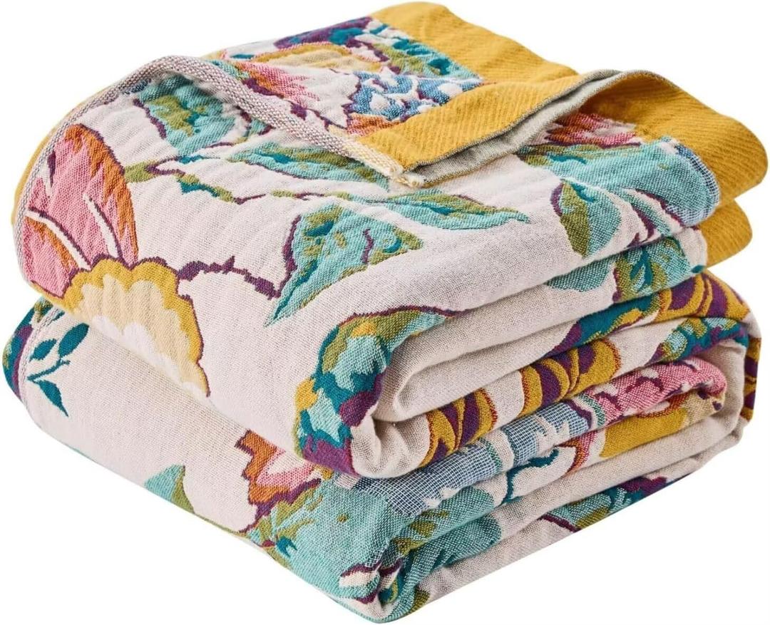 Boho Throw Blanket Farmhouse Decor Throw Blanket Bohemian Blanket for Bed 100% Cotton Muslin Woven Couch Blanket All Seasons Quilt Bedroom (Beige, 60"x80")