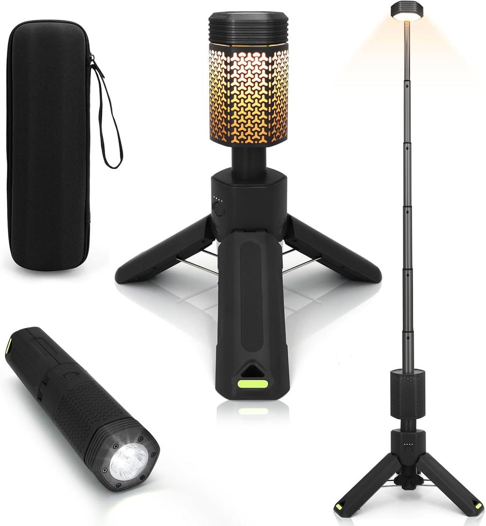 Telescopic Camping Lights, Rechargeable 10500mAh Camping Lantern with Storage Bag, Waterproof LED Camping Lamp with Magnetic, Portable Outdoor Tent Light for Camping,Hiking,Emergency,Fishing (Black)