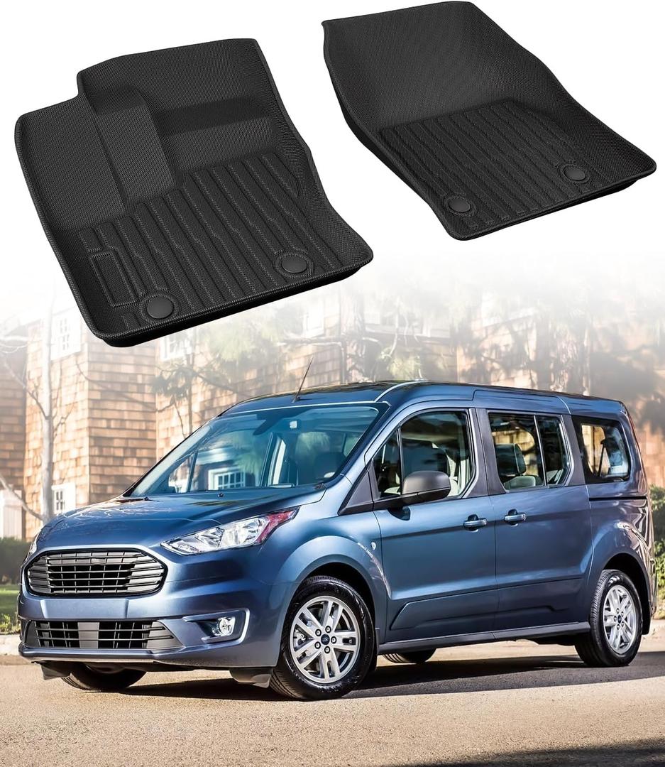 Car Floor Mats for Ford Transit Connect: 2014-2021 Front Row Mats, Only Fit Vinyl Floor and Floor Posts, All Weather Floor Liners for Connect Van Accesories, Heavy-Duty Anti-Slip Black TPE Carpets