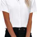 Womens Button Down Shirts Short Sleeve Summer Oxford V Neck Collared Button Up Casual Blouses Tops with Pocket (XS)