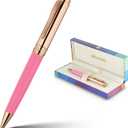 MCNTEIK Luxury Gel Pen, Top Set With 8mm Brilliant Diamond,Vibrant Pink Pen Body,Attractive Rose Real Gold Finish, Black Refill,Elegant Gift Pen For Women, Executive, Fancy, Nice Pens