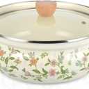 Enamel Stock Pot with Lid, Floral Retro Cooking Pot for Stove Non Stick Soup Pot, Induction Pasta Pot, All Stove Compatible (STYLE1)