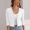GoMamee Womens Cropped Cardgan Bolero Shrugs 3/4 Sleeve Open Front Short Cardigans Sweater White, Large (White, L)