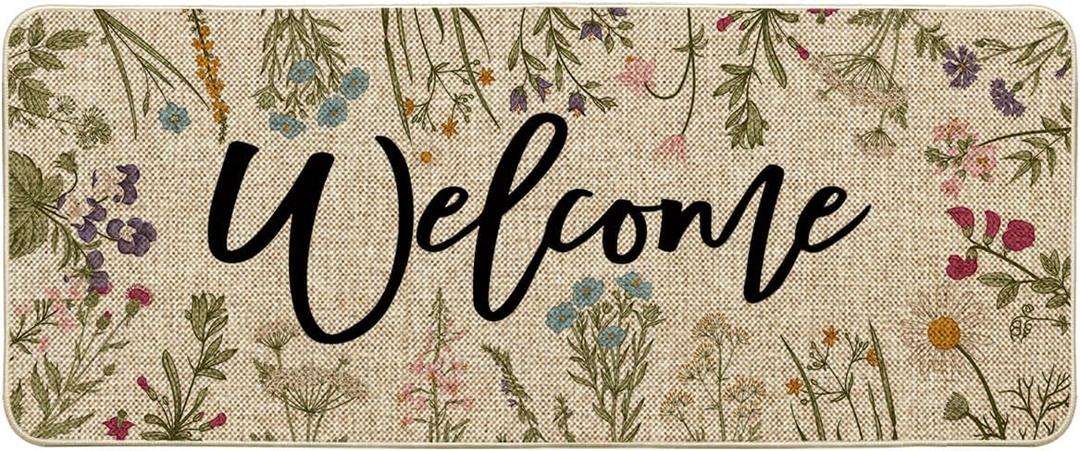 Artoid Mode Wild Flowers Welcome Spring Doormat, Summer Home Decor Low-Profile Switch Rug Door Mat Floor Mat for Indoor Outdoor 24x59 Inch (Beige)