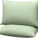 Flat Ultra Thin Bed Pillows Standard Size Pillow Set of 2 Extra Soft Down Alternative for Stomach Back Sleeper Sage Green 20x26inches