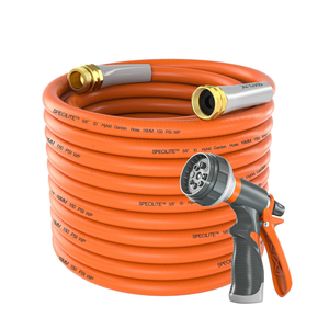 Garden Hose 50 ft x 5/8 in Heavy Duty, Flexible and Lightweight Water Hose, Burst 600 psi, Kink-less Hybrid Rubber Hose for Backyard, 3/4'' Brass Fittings