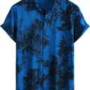 JOTOOK Mens Hawaiian Shirt Short Sleeve Button Down Tropical Shirts Casual Floral Summer Beach Shirt (Blue, XXL)