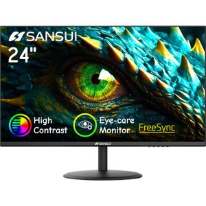 SANSUI Computer Monitor 24 inch Eye Care FHD 1080P Display HDMI,VGA Ports with 178 Viewing Angle/Frame-Less/Tilt/VESA Compatible for Office and Home (Black)