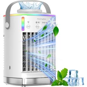 Portable Air Conditioners, Mini Air Conditioner with Remote Large Water Tank, Spray Ports,3 Wind Speeds,3 Timers Auto-Off, Colorful Lights,Portable Ac Units for Room Camping Car Office (White)