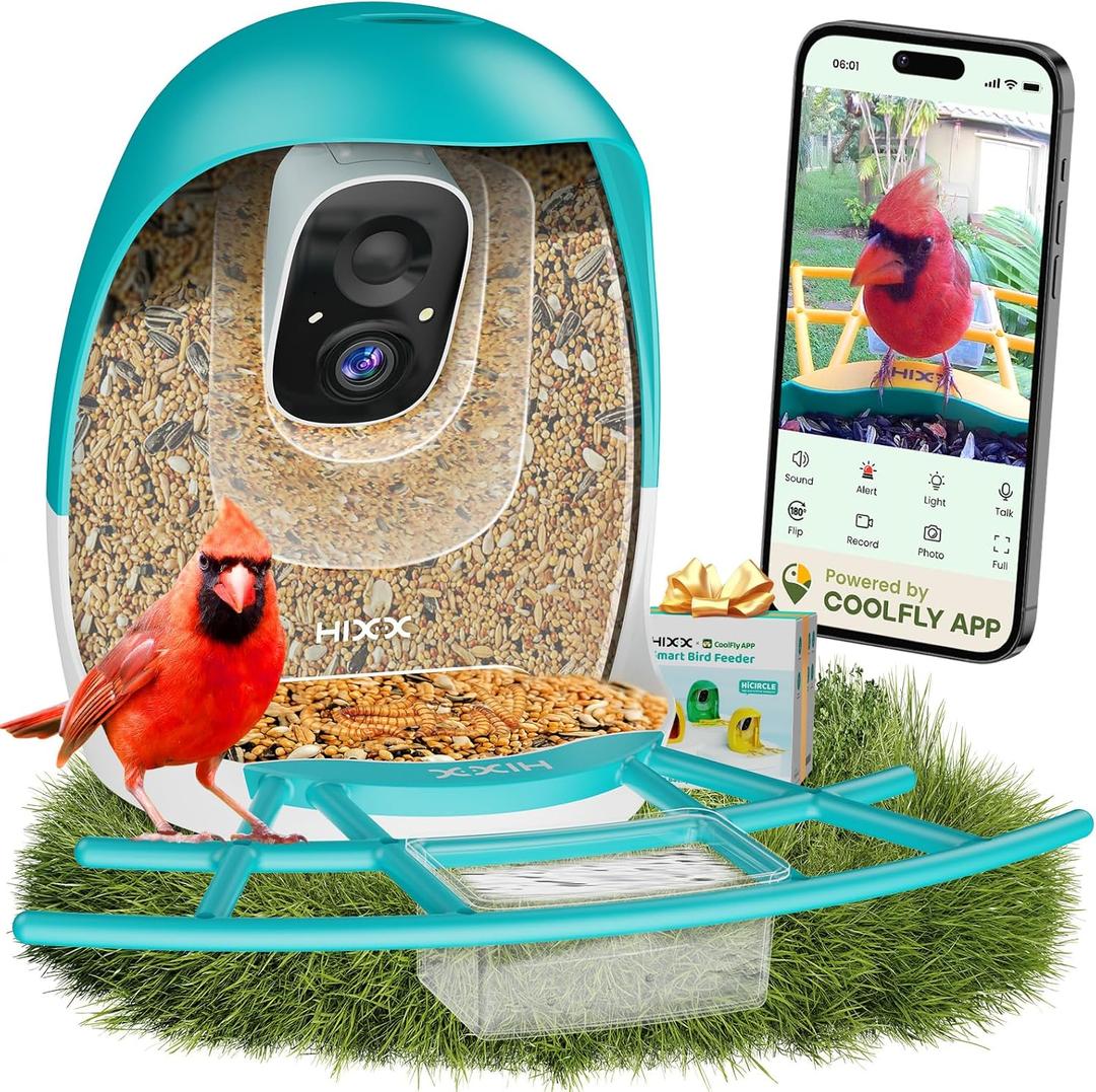 HIXX Smart Bird Feeder with Camera, AI Identify Birds & Auto Capture, 2K HD Live Camera Birdwatching with Color Night Vision for Bird Lovers Gifts (Blue)