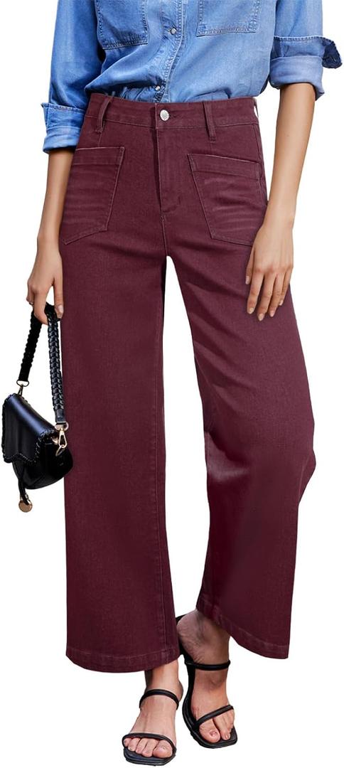 Sidefeel Women's Wide Leg Jeans High Waisted Stretchy Jeans Straight Leg Loose Fit Zimbaplatinum Ankle Denim Pants Size 4