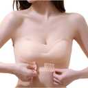 Women Lingerie Strapless Front Buckle Lift Bra, Wire-Free Anti-Slip Invisible Push Up Bandeau Bra Nude, M