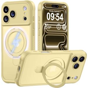 MOCCA Design for iPhone 17 Pro Case, Compatible with Magsafe [Premium Invisible Magnetic Ring Stand] [Military Drop Protection] Full Camera Guard Translucent Matte Slim Phone Cover 6.3",Creamy Yellow