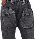 Lachmose Womens Overalls Denim Loose Fit Wide Leg Bib Baggy Jeans Jumpsuit Comfy Medium