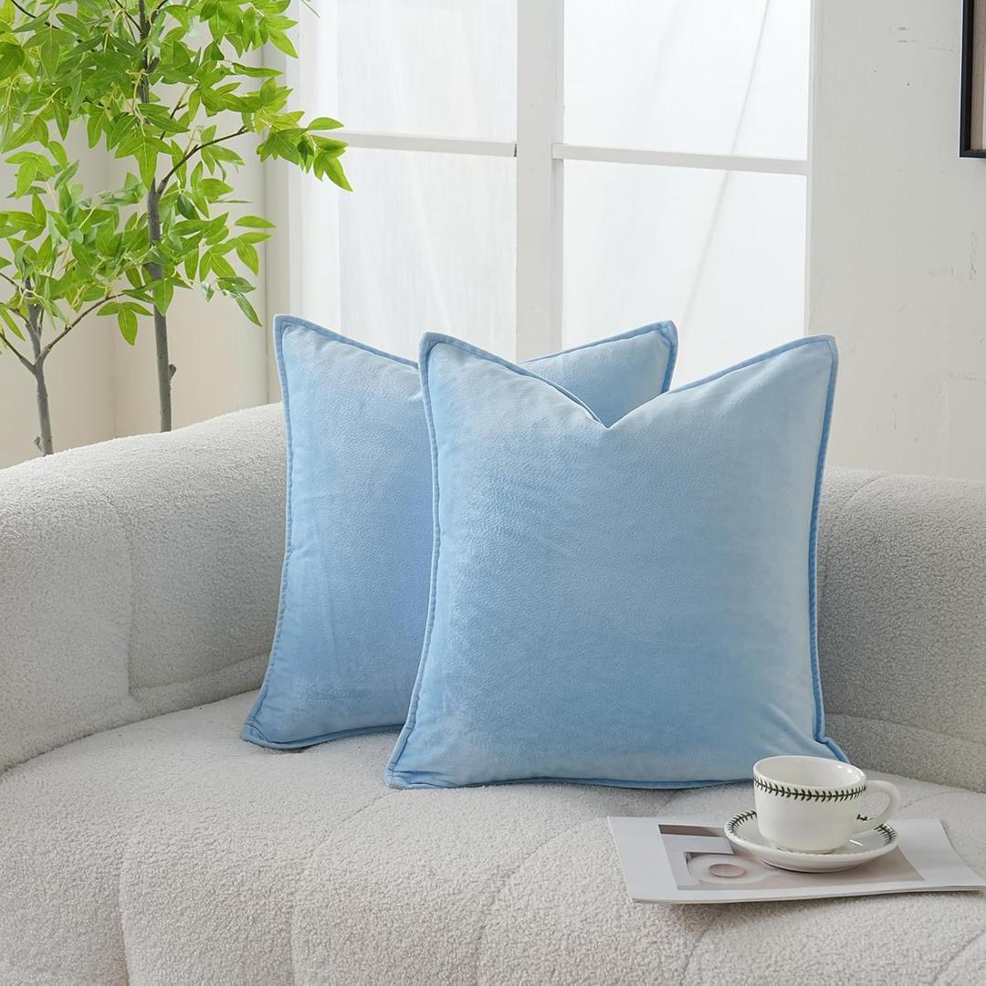 JIAHANNHA Velvet Light Blue Throw Pillow Covers Pack of 2 Spring Decorative Soft for Couch Sofa Bed Livingroom Office 1818 Inches