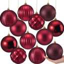 Syhood 12 Pcs 4 Inch Large Valentine Ball Ornament Christmas Tree Decoration Plastic Ornament Set Hanging Xmas Tree Ball for Xmas Holiday Wedding Party(Burgundy)