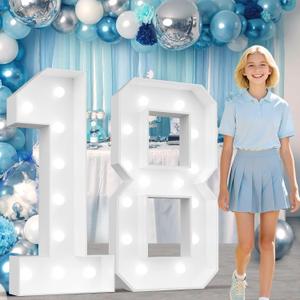 Ledido 4FT Marquee Light Up Numbers 18, Marquee Numbers 4 Feet Tall for Birthday, Anniversary,Graduation Party Decorations,Big 18th Birthday Number for Party Decor,Cool White Large Lighted Number 18